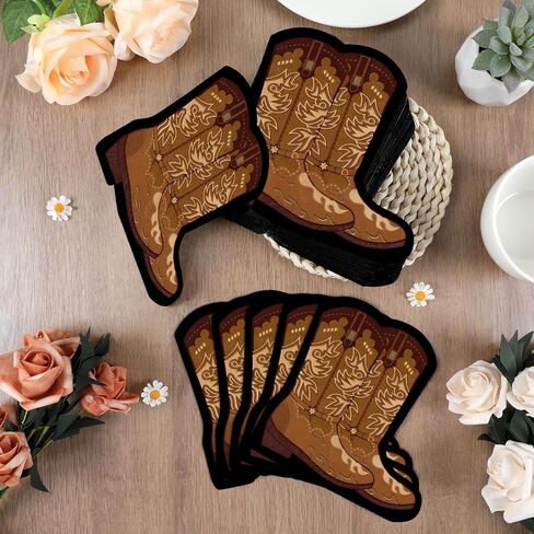 50 PCS Cowboy Boot Napkins - زخارف الحفلات الغربية ، وايلد كاورز رعاة البقر المناديل على شكل دش الطفل ، روديو ، غداء عيد الميلاد ، ديكور مائدة عشاء ، لحزب لصالح in Saudi Arabia