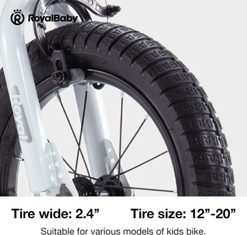 Royalbaby Bike Out Tyre 12-20 Inch ، Wide 2.125 "-2.4" ، قطع غيار الدراجات ، أسود/أبيض in Kuwait