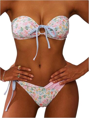 Gorglitter نساء الأزهار bikini bikini مجموعة ثونغ سلسلة عالية قطع السباحة in Saudi Arabia