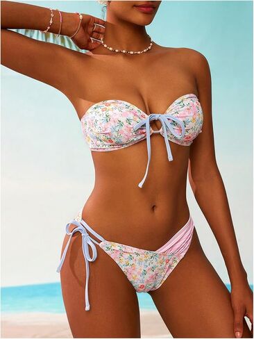 Gorglitter نساء الأزهار bikini bikini مجموعة ثونغ سلسلة عالية قطع السباحة in Saudi Arabia