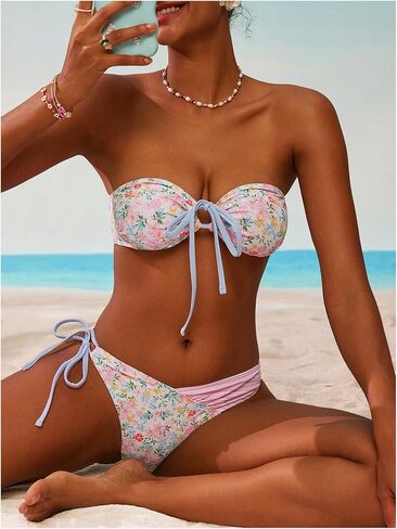 Gorglitter نساء الأزهار bikini bikini مجموعة ثونغ سلسلة عالية قطع السباحة in Saudi Arabia