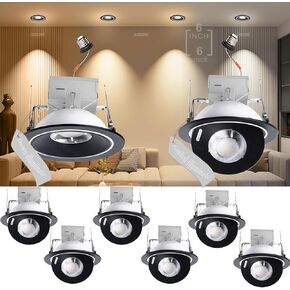 Lightdot 6 بوصة ثنائي المحور Gimbal راحة الإسكان | 36 درجة التركيز الشعاع الضيق | 360 درجة الدوران و 90 درجة تعديل ميل | CRI> 90 3000K/4000K/5000K يمكن اختياره | IC تصنيفها مع صندوق الوصلات | الذهب (6 عبوة) in Saudi Arabia