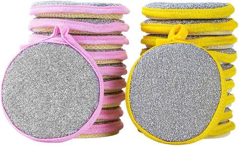 20 Pcs Washing Dishes Sponges Double-Sided Dishwashing Sponge Scrubber Round Non-Scratch Scrub Sponges Pads Kitchen Cleaning Tools for Dishes, Pots, Pans, Sink, Basin in Saudi Arabia