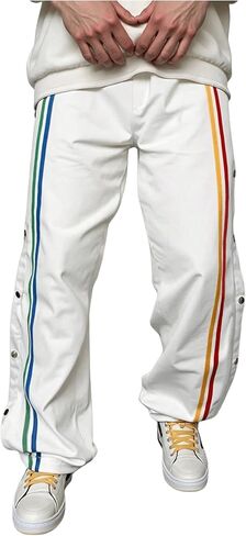 GORGLITTER Men's Striped Baggy Pants Wide Leg Sweatpants Snap Button Tear Away Track Pants with Pockets in Saudi Arabia