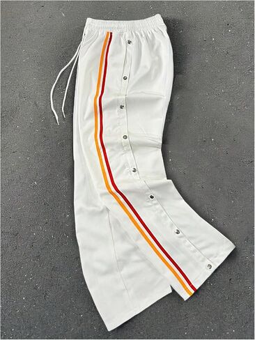 GORGLITTER Men's Striped Baggy Pants Wide Leg Sweatpants Snap Button Tear Away Track Pants with Pockets in Saudi Arabia