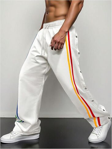 GORGLITTER Men's Striped Baggy Pants Wide Leg Sweatpants Snap Button Tear Away Track Pants with Pockets in Saudi Arabia