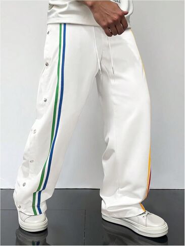 GORGLITTER Men's Striped Baggy Pants Wide Leg Sweatpants Snap Button Tear Away Track Pants with Pockets in Saudi Arabia