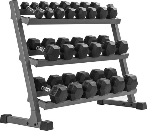 XMARK Dumbbell Set with Rack, Weights Dumbbells, Multiple Free Weights and Horizontal Storage for Home Gym Strength Training, Storage Rack Color Options in Kuwait