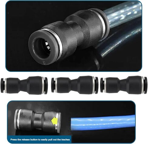 20 PCS 6MM إلى 8MM أسود مخفض مستقيم لتوصيل التجهيزات الهوائية ، وموصلات هواء الإفراج السريع للأدوات والتصنيع in Saudi Arabia