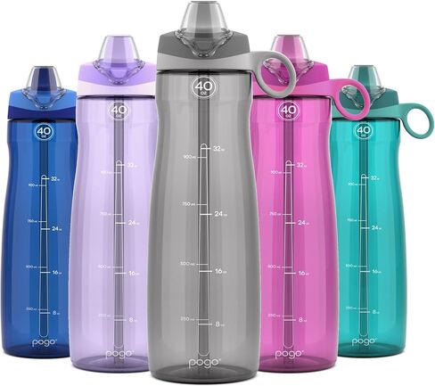 زجاجة مياه بلاستيكية بوجو مع غطاء القش ومقبض حمل ، قابلة لإعادة الاستخدام ، خالية من BPA ، غسالة صحون آمنة ، مثالية للسفر ، المدرسة ، في الهواء الطلق ، والصالة الرياضية | 32 أوقية ، 40 أوقية in Kuwait