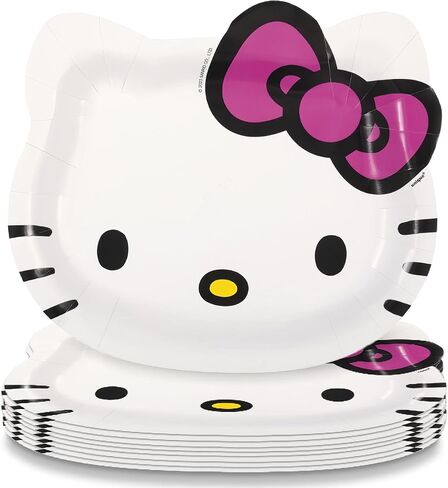 Unique White Hello Kitty Shaped Paper Plates - 8.50" x 7.38" (Pack of 8) - Fun Character Design, Perfect for Kids' Birthday Parties and Themed Celebrations in Saudi Arabia