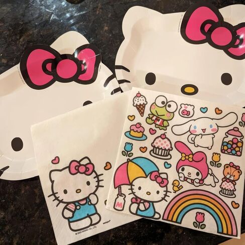 Unique White Hello Kitty Shaped Paper Plates - 8.50" x 7.38" (Pack of 8) - Fun Character Design, Perfect for Kids' Birthday Parties and Themed Celebrations in Saudi Arabia