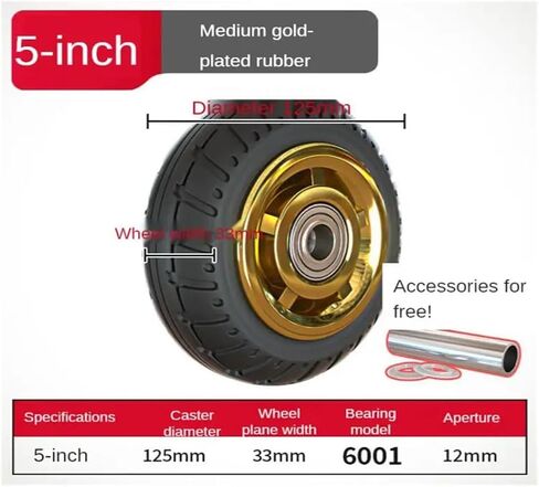 1 Piece 5 inch Rubber Medium Size casters Gold Plated TPR Silent Wheel Trolley Industrial Trailer Single(TPR) in Saudi Arabia