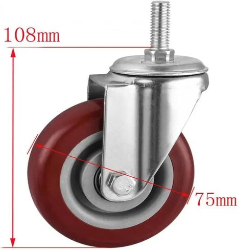 1 Piece Caster 3 inches M12 Screw Universal Wheel Maroon Two-axis PVC Silent Roller Mobile Climbing Ladder feet in Saudi Arabia