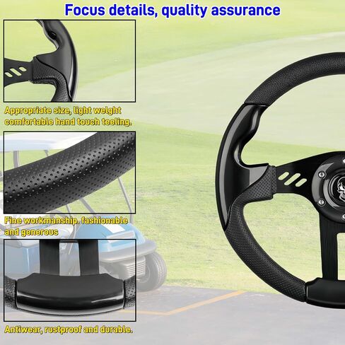 Golf Cart Steering Wheel (2025 Upgrade) Universal Design Fit EZGO TXT&RXV,Club Car DS&Precedent,Yamaha G1-G29 Golf Carts,Premium Grip Leather/Ergonomic Design/Non-Slip(Black-Skull/Sport) in Kuwait