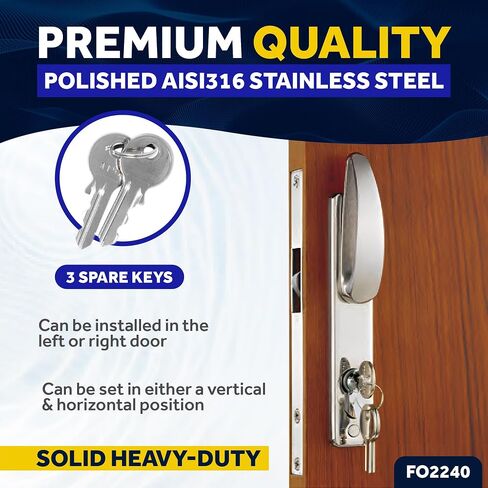 Five Oceans 316 Stainless Steel Mortise Lock Set, Heavy-Duty Marine Handle Kayed Lock Set with 3 Keys, for Doors Thickness from 3/4" to 1-1/2"for Interior Exterior Door - FO2240 in Saudi Arabia