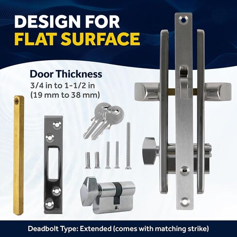 Five Oceans 316 Stainless Steel Mortise Lock Set, Heavy-Duty Marine Handle Kayed Lock Set with 3 Keys, for Doors Thickness from 3/4" to 1-1/2"for Interior Exterior Door - FO2240 in Saudi Arabia