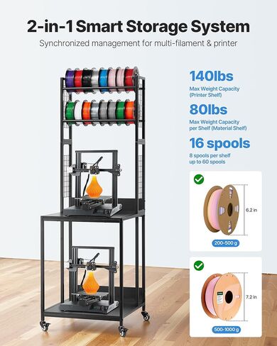 VEVOR 3D Printer Filament Storage Rack, 4-Tier 3D Printer Stand with Filament Storage, Spools Holder Racks Cart with Wheels, Filaments Organzied for 3D Printing Station, Office, Workshop (Shelf Only) in Saudi Arabia