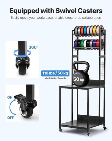 VEVOR 3D Printer Filament Storage Rack, 4-Tier 3D Printer Stand with Filament Storage, Spools Holder Racks Cart with Wheels, Filaments Organzied for 3D Printing Station, Office, Workshop (Shelf Only) in Saudi Arabia