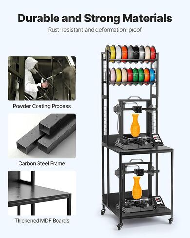 VEVOR 3D Printer Filament Storage Rack, 4-Tier 3D Printer Stand with Filament Storage, Spools Holder Racks Cart with Wheels, Filaments Organzied for 3D Printing Station, Office, Workshop (Shelf Only) in Saudi Arabia