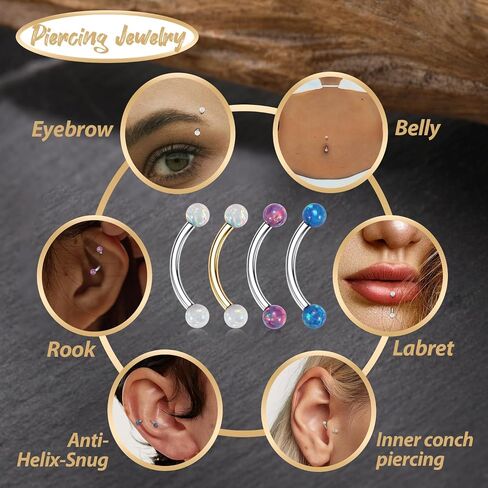 GAGABODY Eyebrow Jewelry 16g G23 Titanium Eyebrow Piercing Jewelry Curved Barbell 16g Belly Button Ring 6mm-12mm Cartilage Earring Labret Stud 16g Belly Rings Navel Rings Eyebrow Piercings Opal Ball in Kuwait
