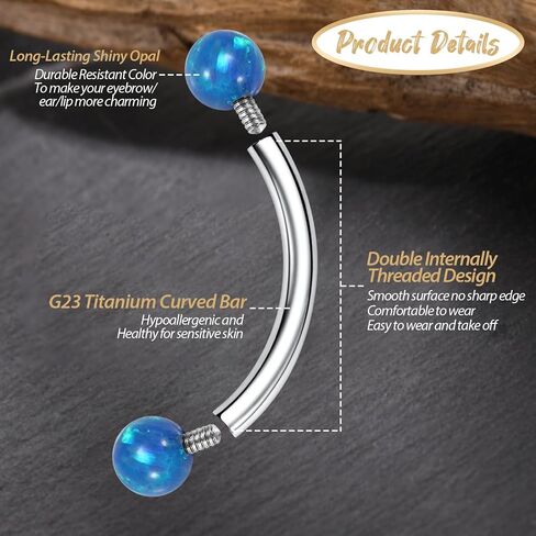 GAGABODY Eyebrow Jewelry 16g G23 Titanium Eyebrow Piercing Jewelry Curved Barbell 16g Belly Button Ring 6mm-12mm Cartilage Earring Labret Stud 16g Belly Rings Navel Rings Eyebrow Piercings Opal Ball in Kuwait