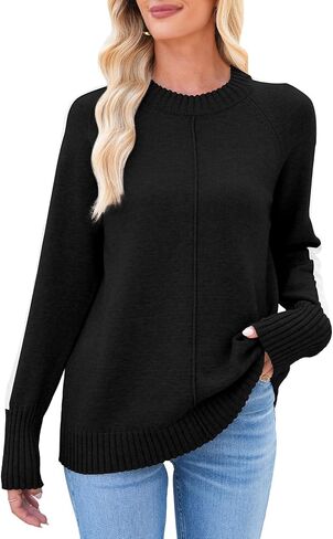 Dokotoo Womens Fall Subtins غير الرسمي الطويل الأكمام Crewneck Block Block Pullover Rebover Tops in Saudi Arabia