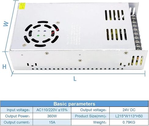 AC/DC 24V 360W Switching Power Supply 110V-220V AC to DC 24 Volt 360 WATT SHELL SHELL SWID in Saudi Arabia