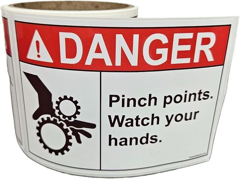 Pinch Points Danger Labels, OSHA Safety Labels, 3.5 x 5 Inch, 25 Labels Per Roll, Essential for Warehouse, Machine and Equipment Safety Signs for Workplace in Saudi Arabia