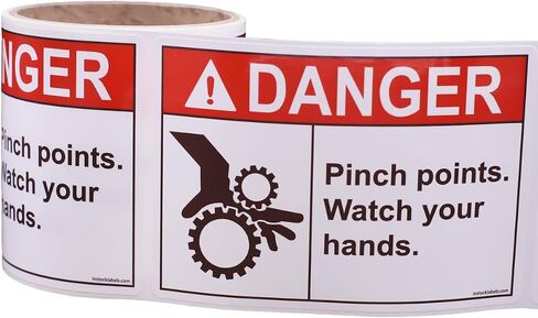 Pinch Points Danger Labels, OSHA Safety Labels, 3.5 x 5 Inch, 25 Labels Per Roll, Essential for Warehouse, Machine and Equipment Safety Signs for Workplace in Saudi Arabia
