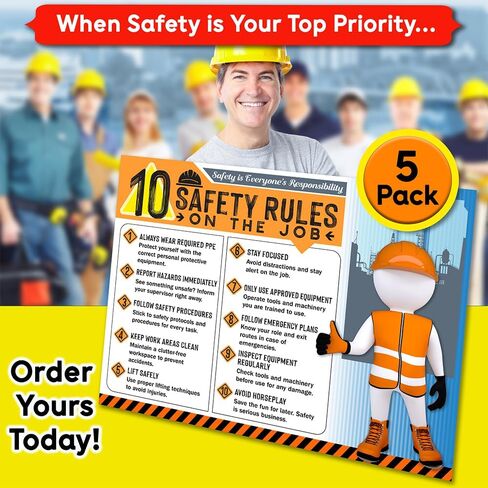 10 Safety Rules on the Job Poster 2025 – 18x24 Durable Laminated Business Safety First Poster Sign, Tear-Resistant, Waterproof Workplace Safety & Industrial Safety Poster for Construction (Pack of 1) in Saudi Arabia