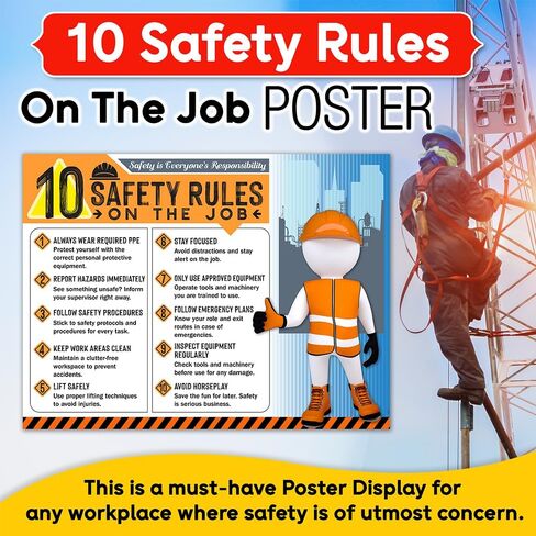 10 Safety Rules on the Job Poster 2025 – 18x24 Durable Laminated Business Safety First Poster Sign, Tear-Resistant, Waterproof Workplace Safety & Industrial Safety Poster for Construction (Pack of 1) in Saudi Arabia