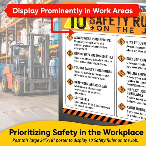 10 Safety Rules on the Job Poster 2025 – 18x24 Durable Laminated Business Safety First Poster Sign, Tear-Resistant, Waterproof Workplace Safety & Industrial Safety Poster for Construction (Pack of 1) in Saudi Arabia