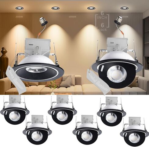 Lightdot 6 بوصة ثنائي المحور Gimbal راحة الإسكان | 36 درجة التركيز الشعاع الضيق | 360 درجة الدوران و 90 درجة تعديل ميل | CRI> 90 3000K/4000K/5000K يمكن اختياره | IC تصنيفها مع صندوق الوصلات | الذهب (6 عبوة) in Saudi Arabia