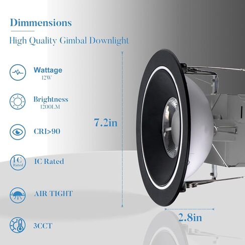 Lightdot 6 بوصة ثنائي المحور Gimbal راحة الإسكان | 36 درجة التركيز الشعاع الضيق | 360 درجة الدوران و 90 درجة تعديل ميل | CRI> 90 3000K/4000K/5000K يمكن اختياره | IC تصنيفها مع صندوق الوصلات | الذهب (6 عبوة) in Saudi Arabia
