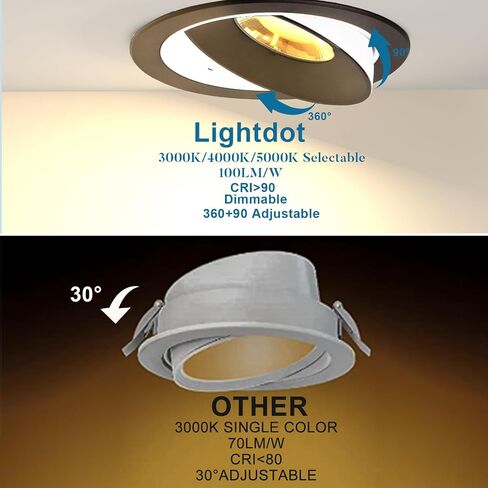 Lightdot 6 بوصة ثنائي المحور Gimbal راحة الإسكان | 36 درجة التركيز الشعاع الضيق | 360 درجة الدوران و 90 درجة تعديل ميل | CRI> 90 3000K/4000K/5000K يمكن اختياره | IC تصنيفها مع صندوق الوصلات | الذهب (6 عبوة) in Saudi Arabia