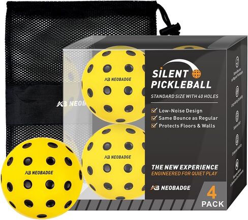 Silent Pickleball Balls - Quiet Practice for Indoor & Outdoor | Pro Foam, 40 Holes | Real Feel Like Traditional Pickleballs | USAPA Standard Bounce | 4-Pack + Bonus Mesh Bag in Saudi Arabia