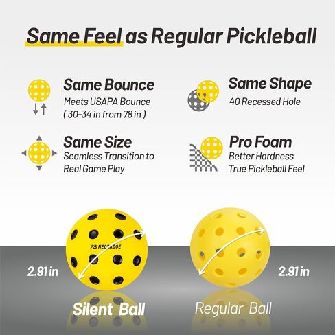 Silent Pickleball Balls - Quiet Practice for Indoor & Outdoor | Pro Foam, 40 Holes | Real Feel Like Traditional Pickleballs | USAPA Standard Bounce | 4-Pack + Bonus Mesh Bag in Saudi Arabia