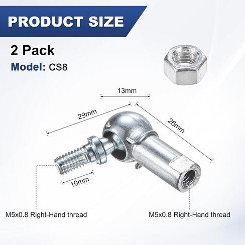 2-Pack CS10 Ball Head Rod End Bearing, M6x1.0 Right Male Thread and Right Female Thread Self-lubricating Carbon Steel Angle Ball Joint Socket End Fitting for Automotive in Saudi Arabia