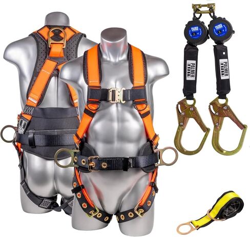 Palmer Safety Twin 6 'Kit I 5pt Hammerhead Harness ، شريان الحياة المزدوج ذاتيًا ، 4 بوصات سوار ARM ISHA/ANSI Fall Kit (Hi -Vis Orange - LG) ، كبير in Kuwait
