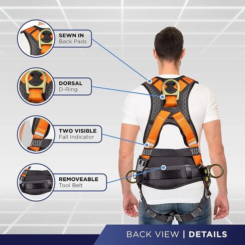 Palmer Safety Twin 6 'Kit I 5pt Hammerhead Harness ، شريان الحياة المزدوج ذاتيًا ، 4 بوصات سوار ARM ISHA/ANSI Fall Kit (Hi -Vis Orange - LG) ، كبير in Kuwait