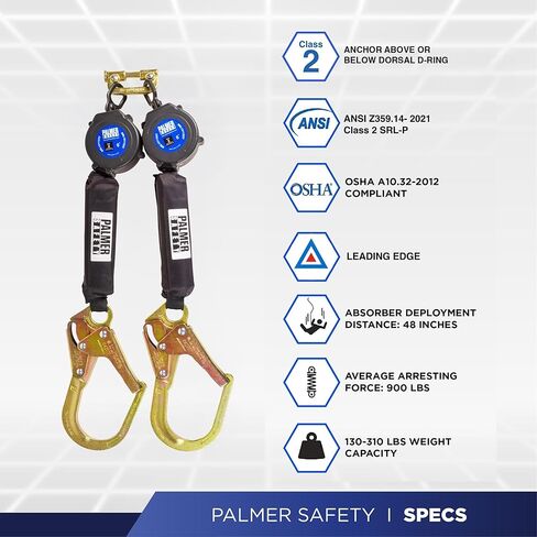Palmer Safety Twin 6 'Kit I 5pt Hammerhead Harness ، شريان الحياة المزدوج ذاتيًا ، 4 بوصات سوار ARM ISHA/ANSI Fall Kit (Hi -Vis Orange - LG) ، كبير in Kuwait