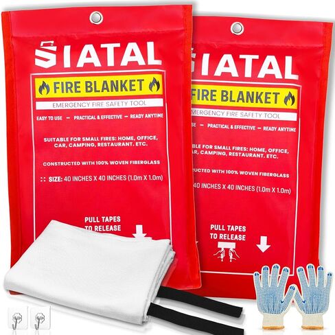 Fire Blanket - 2 Pack Fireproof Blanket with 2 Hooks & a Pair of Gloves, 40"x 40" Fiberglass Fire Safety Emergency for Home Kitchen, Warehouse, Outdoor and Camping Safety in Saudi Arabia