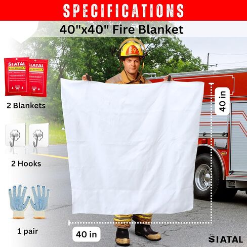 Fire Blanket - 2 Pack Fireproof Blanket with 2 Hooks & a Pair of Gloves, 40"x 40" Fiberglass Fire Safety Emergency for Home Kitchen, Warehouse, Outdoor and Camping Safety in Saudi Arabia