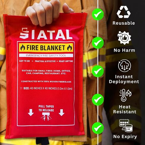 Fire Blanket - 2 Pack Fireproof Blanket with 2 Hooks & a Pair of Gloves, 40"x 40" Fiberglass Fire Safety Emergency for Home Kitchen, Warehouse, Outdoor and Camping Safety in Saudi Arabia