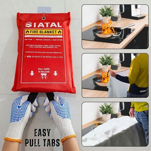 Fire Blanket - 2 Pack Fireproof Blanket with 2 Hooks & a Pair of Gloves, 40"x 40" Fiberglass Fire Safety Emergency for Home Kitchen, Warehouse, Outdoor and Camping Safety in Saudi Arabia