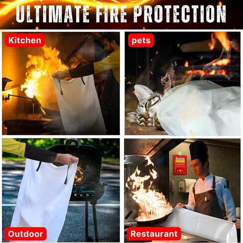 Fire Blanket - 2 Pack Fireproof Blanket with 2 Hooks & a Pair of Gloves, 40"x 40" Fiberglass Fire Safety Emergency for Home Kitchen, Warehouse, Outdoor and Camping Safety in Saudi Arabia
