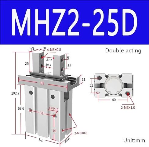 1PCS MHZ2 MHZL2 PNEUMATIC DOUBHING CHALINDER MHZ2-10D MHZ2-16D 6D 20D 25D 32D 40D ACTION CLAW CLAW (MHZ2-10D) in Saudi Arabia