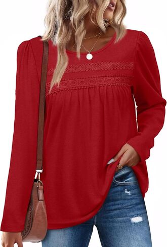 OFEEFAN Boho Tops for Women Long Sleeve Shirts Plus Size Fall Outfits Lace Blouses Dressy Casual Maternity Clothes M-4Xl in Saudi Arabia