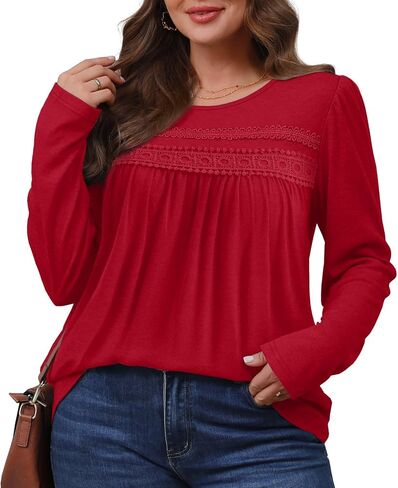 OFEEFAN Boho Tops for Women Long Sleeve Shirts Plus Size Fall Outfits Lace Blouses Dressy Casual Maternity Clothes M-4Xl in Saudi Arabia